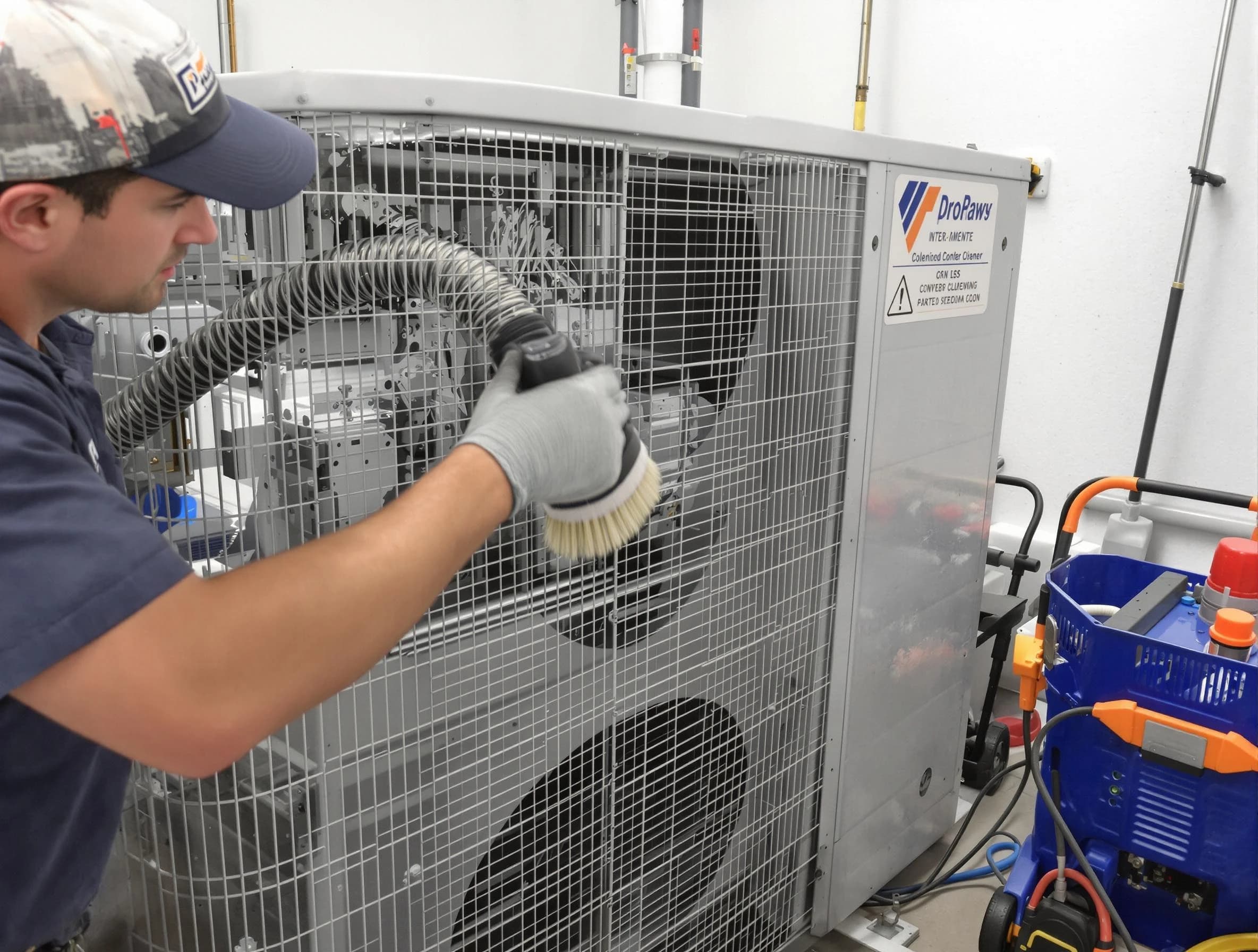 Warrior Air Duct Cleaning specialist performing precision AC coil cleaning for improved system performance in Warrior