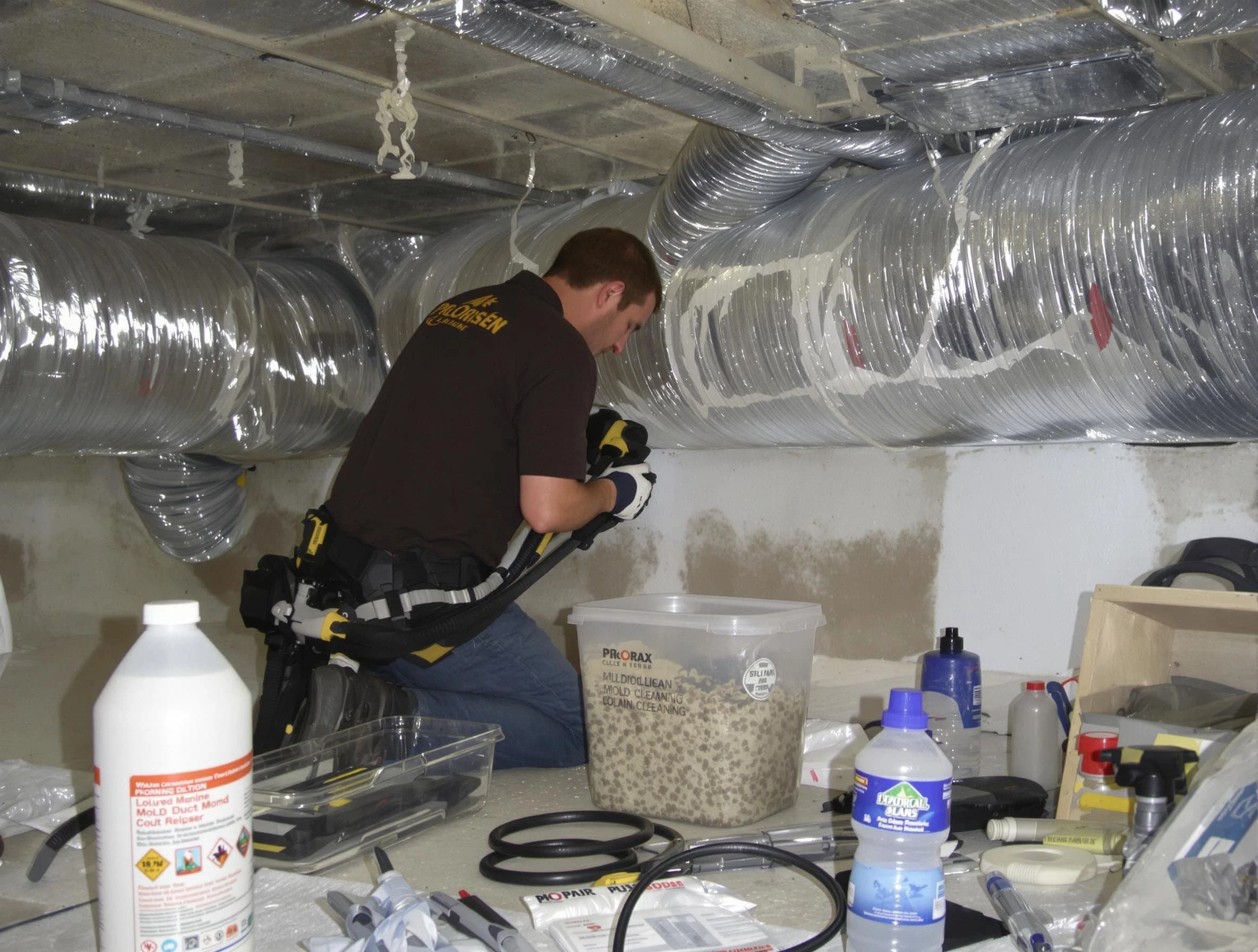Warrior Air Duct Cleaning specialist performing professional mold removal from air ducts in Warrior