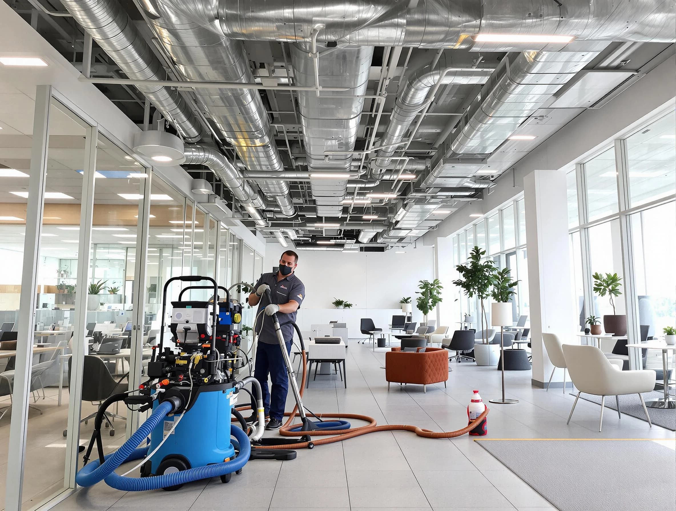 Warrior Air Duct Cleaning team conducting comprehensive commercial duct cleaning at a business location in Warrior