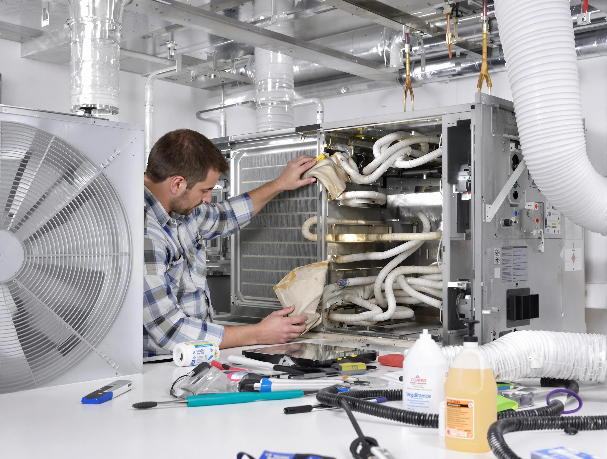 Warrior Air Duct Cleaning specialist performing precision AC coil cleaning in Warrior